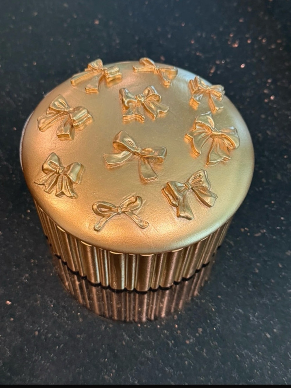 Gold Bow Embossed Round Trinket Box